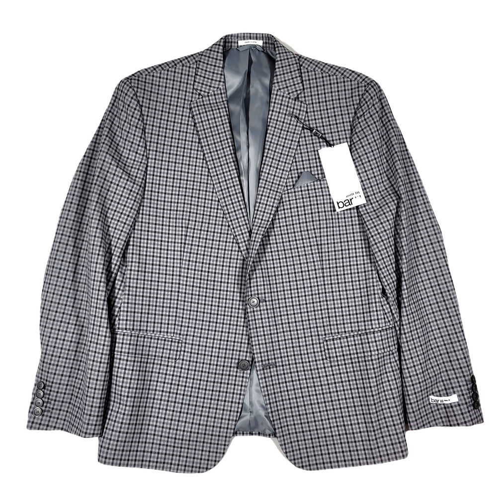 Bar III Slim-Fit Blazer Mens 38R 38 Grey‎ Check Patterned Sport Coat $295 NEW